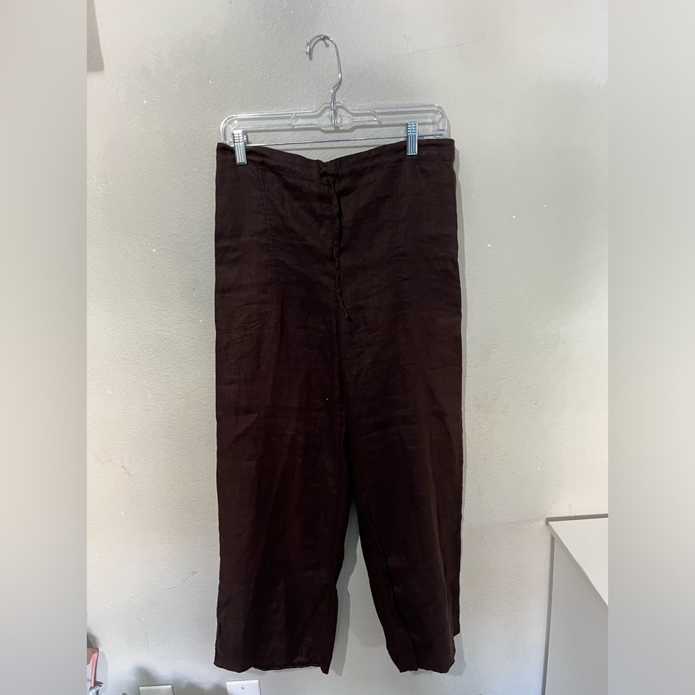 J Jill 100%‎ Linen Pants Women’s MP Brown Wide Straight Leg Drawstring Waist XS